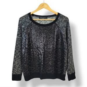 Akira Chicago Black Label Sequined Raglan Sleeve Sweater in Black Size Small